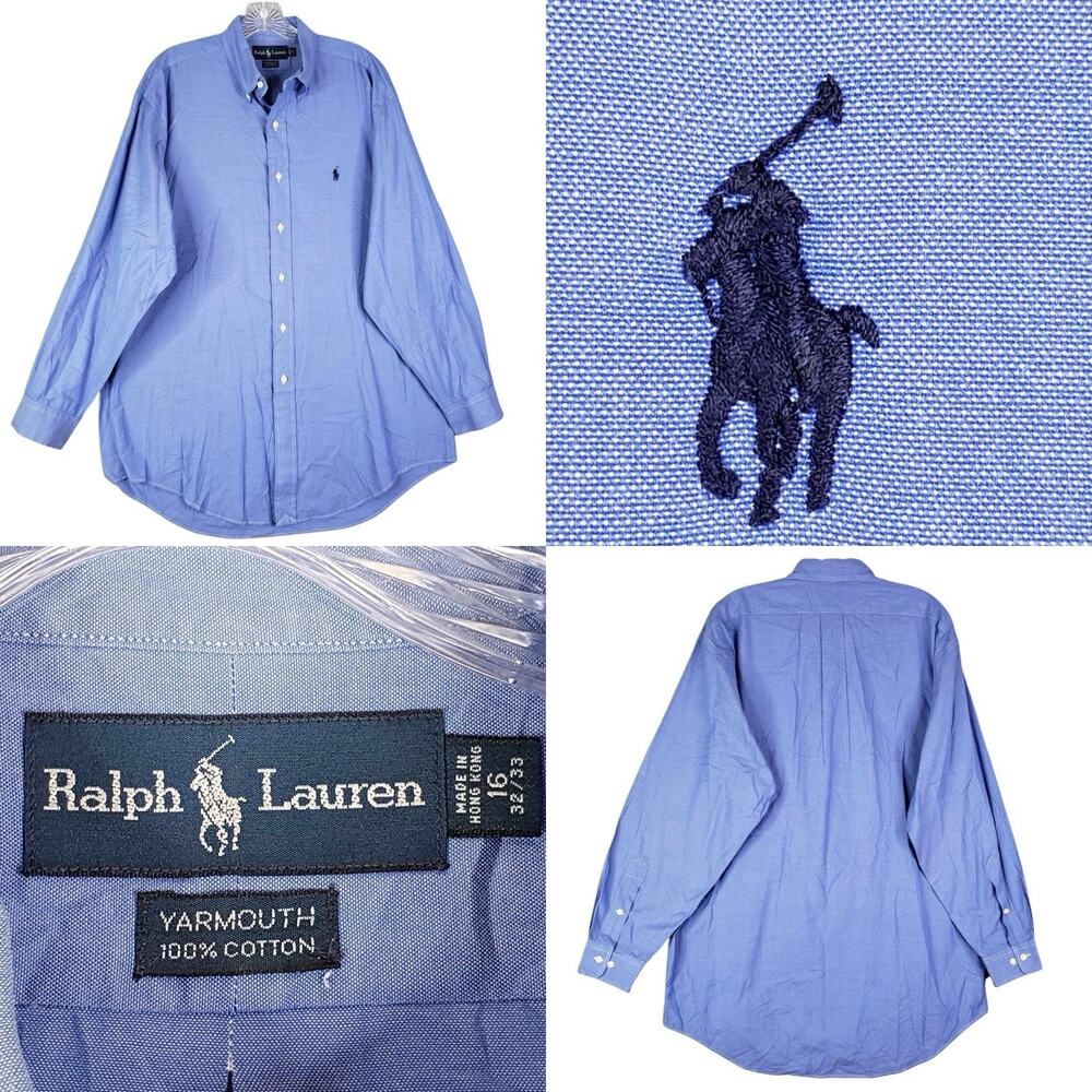 Polo‎ Ralph Lauren Shirt Oxford Button Down LS Mens Size 16 XL Blue Yarmouth